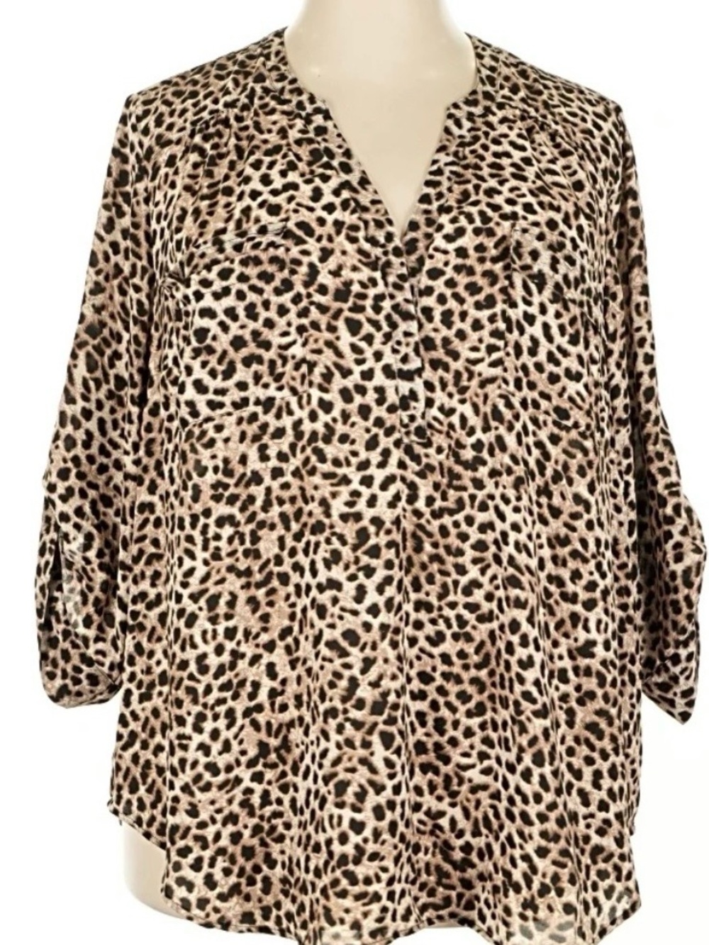 torrid Leopard Print V-Neck Blouse - Beige Black